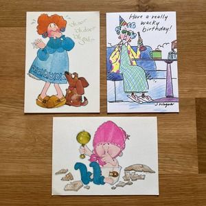 Birthday Quips Vtg Card Lot of 3 Unused J Wagner Humor with Envelopes